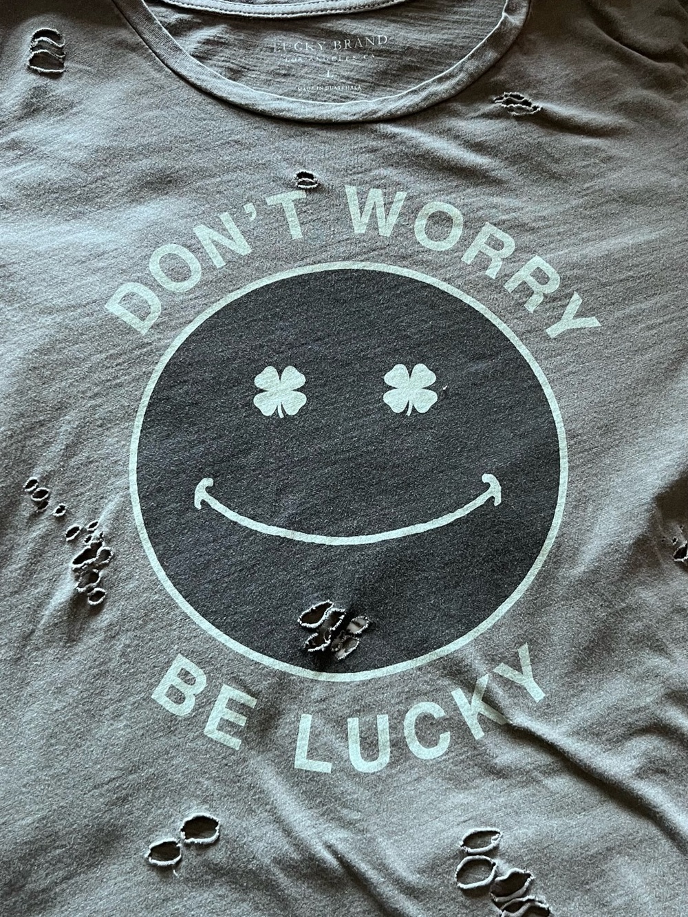Lucky Brand Gray Distressed 'Don't Worry Be Lucky' Graphic Tee